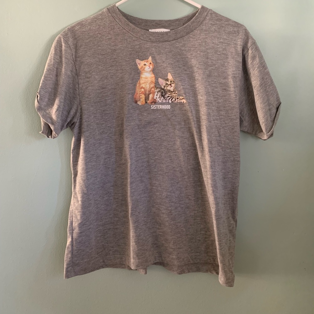 grey topshop graphic tee with cats design